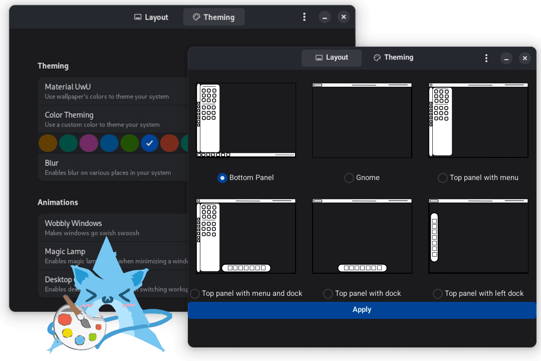 Nyarch Customize layout options screenshot